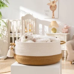 Itopfox Woven Storage Basket For Blankets, Toys, And Laundry - Collapsible Cotton Rope Hamper For Living Room, Nursery, And Home Organization (Brown) -Itopfox Shop GUEST 5d35886e 7897 4599 b387 eeccdba9a786