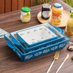 Itopfox 3-Piece Ceramic Baking Dish Set For Lasagna, Casseroles, Gratin & Desserts, Oven, Microwave & Freezer Safe, Rose Pattern Design -Itopfox Shop GUEST 5d45f8cb 532a 4e27 bcd4 03ac02720d30