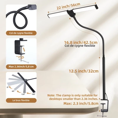 Itopfox LED Desk Lamp For Home Office, Eye-Care Architect Light With Clamp, Smart Double Head Computer Monitor Table Clip Lamp, Adjustable Flexible 1 Itopfox LED Desk Lamp For Home Office, Eye-Care Architect Light With Clamp, Smart Double Head Computer Monitor Table Clip Lamp, Adjustable Flexible