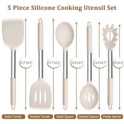 Itopfox 5-Piece Silicone Kitchen Utensil Set With Stainless Steel Handles For Nonstick Cookware, Heat-Resistant & Easy To Clean, Khaki 1 Itopfox 5-Piece Silicone Kitchen Utensil Set With Stainless Steel Handles For Nonstick Cookware, Heat-Resistant & Easy To Clean, Khaki