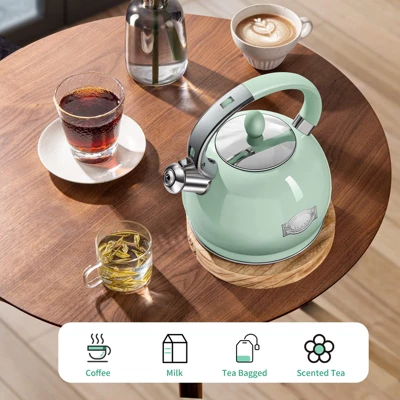 Itopfox Stainless Steel Whistling Tea Kettle With Cool Touch Handle, 2.64 Quart Induction Compatible Stovetop Teapot In Mint Green 5 Itopfox Stainless Steel Whistling Tea Kettle With Cool Touch Handle, 2.64 Quart Induction Compatible Stovetop Teapot In Mint Green - Image 5