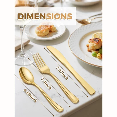 Itopfox 180-Piece Gold Plastic Cutlery Set - Disposable Flatware For Parties, Weddings, Thanksgiving - Includes Forks, Knives, Spoons 7 Itopfox 180-Piece Gold Plastic Cutlery Set - Disposable Flatware For Parties, Weddings, Thanksgiving - Includes Forks, Knives, Spoons - Image 7