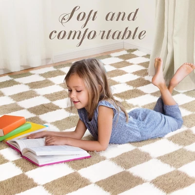 Itopfox Super Soft Fluffy Checkered Shaggy Area Rug, Beige And White Fuzzy Carpet For Living Room Bedroom Kids Room Nursery Dorm Home Decor 3 Itopfox Super Soft Fluffy Checkered Shaggy Area Rug, Beige And White Fuzzy Carpet For Living Room Bedroom Kids Room Nursery Dorm Home Decor - Image 3