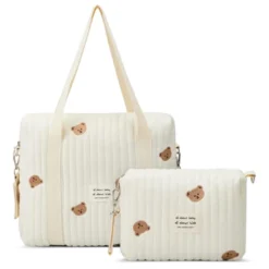 Itopfox 2-Piece Diaper Bag Set For Women, Quilted Cotton Maternity Tote With Cute Bear Design, Multifunctional And Lightweight -Itopfox Shop GUEST 62712de5 155e 40a3 add7 c32fa87a42e6