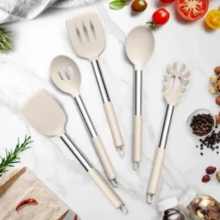 Itopfox 5-Piece Silicone Kitchen Utensil Set With Stainless Steel Handles For Nonstick Cookware, Heat-Resistant & Easy To Clean, Khaki 11 Itopfox 5-Piece Silicone Kitchen Utensil Set With Stainless Steel Handles For Nonstick Cookware, Heat-Resistant & Easy To Clean, Khaki -Itopfox Shop GUEST 62ea65dc 4722 4436 8f69 eedea7ba5114