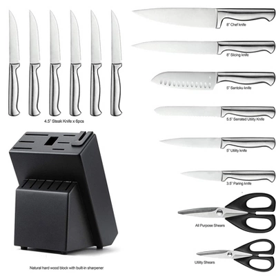 Itopfox Premium German Stainless Steel Knife Block Set With Built-in Sharpener, 15-Piece Kitchen Cutlery Set For Effortless Cutting 8 Itopfox Premium German Stainless Steel Knife Block Set With Built-in Sharpener, 15-Piece Kitchen Cutlery Set For Effortless Cutting - Image 8