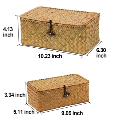 Itopfox Set Of 2 Wicker Baskets With Lids, Seagrass Woven Storage Bins For Home Organization, Decorative Storage Baskets For Any Room 2 Itopfox Set Of 2 Wicker Baskets With Lids, Seagrass Woven Storage Bins For Home Organization, Decorative Storage Baskets For Any Room - Image 2