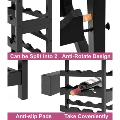 Itopfox 6-Tier Bamboo Wine Rack Freestanding Floor, 24 Bottles Wine Storage Shelves With Table Top, Stackable Display For Kitchen, Bar Rustic Brown 4 Itopfox 6-Tier Bamboo Wine Rack Freestanding Floor, 24 Bottles Wine Storage Shelves With Table Top, Stackable Display For Kitchen, Bar Rustic Brown - Image 4