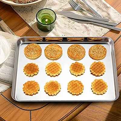 Itopfox Stainless Steel Baking Sheet Set Of 3, Non Toxic & Heavy Duty Cookie Sheets, Easy Clean & Rust Resistant For Toaster Ovens & Serving 5 Itopfox Stainless Steel Baking Sheet Set Of 3, Non Toxic & Heavy Duty Cookie Sheets, Easy Clean & Rust Resistant For Toaster Ovens & Serving - Image 5