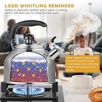 Itopfox Stainless Steel Whistling Tea Kettle For Stovetop, 2.64 QT With Cool Grip Handle, Fast Boiling For Tea, Coffee, Milk, Durable & Safe 2 Itopfox Stainless Steel Whistling Tea Kettle For Stovetop, 2.64 QT With Cool Grip Handle, Fast Boiling For Tea, Coffee, Milk, Durable & Safe - Image 2