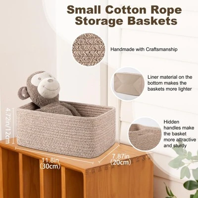 Itopfox 3 Pack Small Storage Baskets For Organizing, Cute Woven Decorative Gift Baskets For Shelves, Mini Closet Organizer Bins With Handles 1 Itopfox 3 Pack Small Storage Baskets For Organizing, Cute Woven Decorative Gift Baskets For Shelves, Mini Closet Organizer Bins With Handles