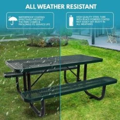 Itopfox Outdoor Steel Picnic Table With Umbrella Hole, Heavy-Duty Weatherproof Dining Table For Patio, Backyard, Garden, Rustproof Finish, Green -Itopfox Shop GUEST 67d20534 deef 41b3 801a ab99fede480c