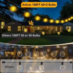 Itopfox 100ft Outdoor String Lights Waterproof Connectable Dimmable With 62 LED Shatterproof Bulb UL Listed G40 Globe Patio Lights For Backyard Porch