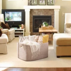 Itopfox Woven Blanket Storage Basket With Handle, Cotton Rope Basket For Organizing, Blanket Basket For Living Room, Toy Basket For Nursery, Brown -Itopfox Shop GUEST 68ec2f02 e8a1 4ccc b293 b2a616896e72