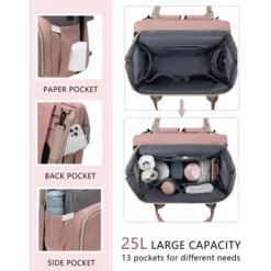 Itopfox Pink Diaper Backpack With Changing Station, Large Capacity Baby Bag For Travel, Includes Insulated Pockets & USB Port -Itopfox Shop GUEST 6af31300 12cb 4b2a b030 46bec4aa2d15