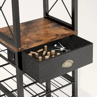 Itopfox 4-Tier Freestanding Wine Rack With Tabletop, Glass Holder, Storage Drawer For Liquor & Glasses, Industrial Style Bar Cabinet For Living Room 4 Itopfox 4-Tier Freestanding Wine Rack With Tabletop, Glass Holder, Storage Drawer For Liquor & Glasses, Industrial Style Bar Cabinet For Living Room - Image 4