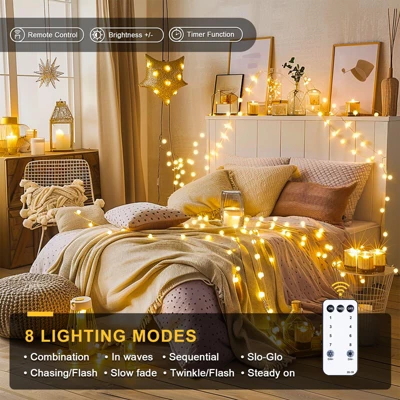 Itopfox 100 LED Connectable Globe String Lights Indoor Bedroom, Warm White Christmas Fairy Lights With Remote, 8 Modes Hanging For Room Classroom 1 Itopfox 100 LED Connectable Globe String Lights Indoor Bedroom, Warm White Christmas Fairy Lights With Remote, 8 Modes Hanging For Room Classroom
