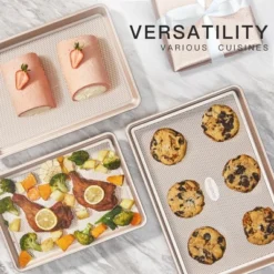 Itopfox Nonstick Cookie Sheet Pan Set Of 3, Heavy Duty Baking Trays With Diamond Texture, Oven Safe For Even Baking, Elegant Champagne Gold Finish -Itopfox Shop GUEST 6d52dfa1 fcfb 4f0c a364 a1c9579b81ff