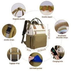Itopfox Large Capacity Diaper Backpack For Parents With Multiple Pockets, Insulated Compartments, And Stroller Hooks, Beige -Itopfox Shop GUEST 6de9c511 4f8d 49ca a1d1 d1dd08de4a35