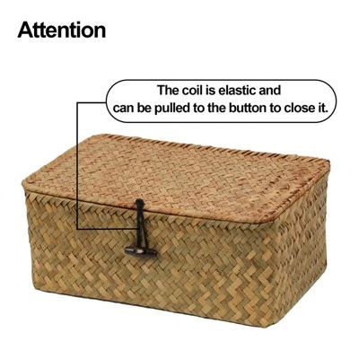 Itopfox Set Of 2 Wicker Baskets With Lids, Seagrass Woven Storage Bins For Home Organization, Decorative Storage Baskets For Any Room 5 Itopfox Set Of 2 Wicker Baskets With Lids, Seagrass Woven Storage Bins For Home Organization, Decorative Storage Baskets For Any Room - Image 5