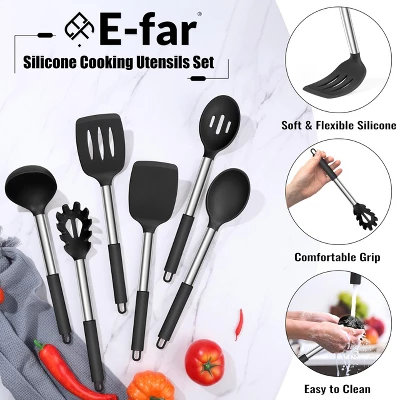 Itopfox 14-Piece Silicone Cooking Utensil Set With Holder, Spatula, Ladle, Spoon, Tong For Nonstick Cookware, Heat Resistant & Stainless Steel Handle 3 Itopfox 14-Piece Silicone Cooking Utensil Set With Holder, Spatula, Ladle, Spoon, Tong For Nonstick Cookware, Heat Resistant & Stainless Steel Handle - Image 3