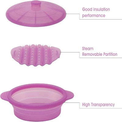 Itopfox Microwave Steamer Cooker Collapsible Bowl With Handle & Lid For Vegetables, Fish, Meal Prep - BPA Free, Dishwasher Safe, Easy Storage, Purple 4 Itopfox Microwave Steamer Cooker Collapsible Bowl With Handle & Lid For Vegetables, Fish, Meal Prep - BPA Free, Dishwasher Safe, Easy Storage, Purple - Image 4