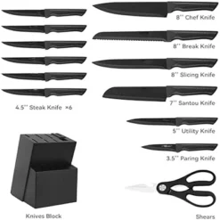 Itopfox 15-Piece Kitchen Knife Set With Block, Self-Sharpening, Dishwasher Safe, Includes 6 Steak Knives, Anti-Slip Handle, Black -Itopfox Shop GUEST 6fe99c03 20a9 441c 97f2 6452d7ed04e5