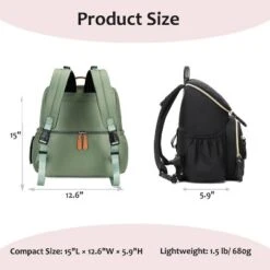 Itopfox Large Capacity Water-Resistant Diaper Backpack With Insulated Pockets, Stroller Buckle, Anti-Theft Design, Green Nylon