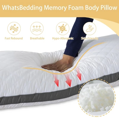 Itopfox Memory Foam Body Pillow With Removable Pillowcase - Fluffy Bed Pillows For Adults - Large Long Sleeping Pillow In White 5 Itopfox Memory Foam Body Pillow With Removable Pillowcase - Fluffy Bed Pillows For Adults - Large Long Sleeping Pillow In White - Image 5