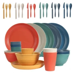 Itopfox Wheat Straw Dinnerware Set, 36-Piece Unbreakable Plates & Bowls, Eco-Friendly & Microwave Safe, Ideal For Camping, Picnics & Home Use -Itopfox Shop GUEST 7165351d ea9d 4768 a0c4 8fd798a51579
