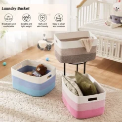 Itopfox Rectangle Woven Storage Basket For Laundry, Blankets, Toys, And Magazines - Natural Cotton Hamper For Nursery And Living Room Décor -Itopfox Shop GUEST 7274fcda 7a4b 41f4 aa13 033f9cbcb78f
