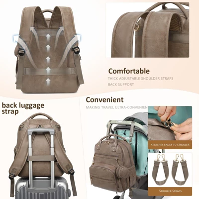 Itopfox Vegan Leather Diaper Backpack With Waterproof Changing Pad, 20 Pockets, Fits 15.6" Laptop, Stroller Straps, Taupe 1 Itopfox Vegan Leather Diaper Backpack With Waterproof Changing Pad, 20 Pockets, Fits 15.6" Laptop, Stroller Straps, Taupe