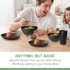 Itopfox 80-Piece Kitchen Plastic Wheat Straw Dinnerware Set, Includes Plates, Cups & Flatware, Dishwasher Safe, Unbreakable For Outdoor Use, Black -Itopfox Shop GUEST 75110053 f726 4370 9803 76ba875df2f8