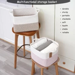 Itopfox Cotton Rope Woven Storage Basket With Handles For Organizing Toys, Books, And Clothes - Decorative Soft Basket For Living Room, Bathroom -Itopfox Shop GUEST 75be0dbc 0649 4ae8 b089 a7b73539c173