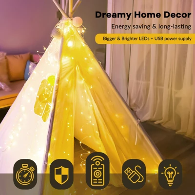 Itopfox 300LED Fairy Curtain Lights, Warm White USB Plug In 8 Modes String Hanging Lights With Remote For Bedroom, Indoor, Outdoor, Weddings, Party 5 Itopfox 300LED Fairy Curtain Lights, Warm White USB Plug In 8 Modes String Hanging Lights With Remote For Bedroom, Indoor, Outdoor, Weddings, Party - Image 5