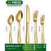Itopfox 20-Piece Gold Silverware Set For 4, Stainless Steel Flatware Cutlery Set With Knife, Fork, Spoon, Mirror Polished Finish, Dishwasher Safe