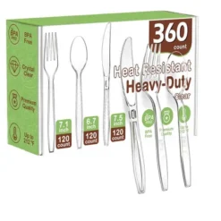 Itopfox 360 Count Plastic Silverware Set, Heavy Duty Disposable Cutlery, Heat Resistant & BPA Free Forks Spoons Knives, Premium Clear Utensils -Itopfox Shop GUEST 7a01d479 5ba2 4ce5 b3cd 80371b7afacf