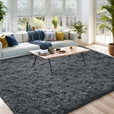 Itopfox Fluffy Dark Grey Area Rug For Bedroom Living Room, Soft Plush Shaggy Deep Gray Kids Rug, Non-Slip And Machine Washable Carpet For Dorm Decor 1 Itopfox Fluffy Dark Grey Area Rug For Bedroom Living Room, Soft Plush Shaggy Deep Gray Kids Rug, Non-Slip And Machine Washable Carpet For Dorm Decor