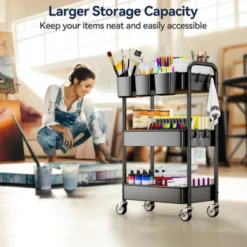 Itopfox 3-Tier Metal Rolling Cart With Wheels, Hanging Cups & Hooks, Heavy Duty Mesh Storage Organizer For Kitchen, Office, Craft -Itopfox Shop GUEST 7b08fb94 998a 4d19 a0a1 de18858817af