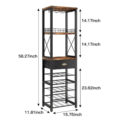 Itopfox 4-Tier Freestanding Wine Rack With Tabletop, Glass Holder, Storage Drawer For Liquor & Glasses, Industrial Style Bar Cabinet For Living Room 6 Itopfox 4-Tier Freestanding Wine Rack With Tabletop, Glass Holder, Storage Drawer For Liquor & Glasses, Industrial Style Bar Cabinet For Living Room - Image 6