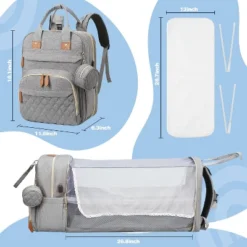 Itopfox Large Diaper Backpack With Changing Station, Insulated Pockets, USB Port, Waterproof, Lightweight, Unisex, Grey