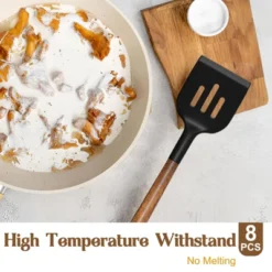 Itopfox 8-Piece Silicone Kitchen Utensil Set With Acacia Wood Handles, Food-Grade Spatulas For Nonstick Cookware, Black -Itopfox Shop GUEST 801d3bd1 0c0c 4566 89b1 143885278500