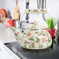 Itopfox Vintage Enamel Tea Kettle, Green Floral Steel Teapot With Cool Touch Porcelain Handle For Stovetop, Home Kitchen Decor, Gift For Housewarming -Itopfox Shop GUEST 8047476c fc27 42e2 a21f c2e91eda2e30