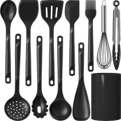 Itopfox Silicone Cooking Utensils Set - Heat Resistant, Nonstick Kitchen Tools With Spatulas, Spoons, Whisk, Tongs, Dishwasher Safe, Black -Itopfox Shop GUEST 80b34b7b a228 4003 b4da e3dde83f83f5