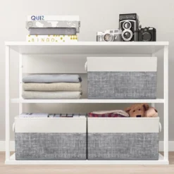 Itopfox Foldable Storage Baskets For Organizing Toys, Books, Shelves, Closet, Large Storage Box With Sturdy Rope Handles, White & Grey -Itopfox Shop GUEST 80f3095a 1af6 4096 8f29 490f0ce4d677