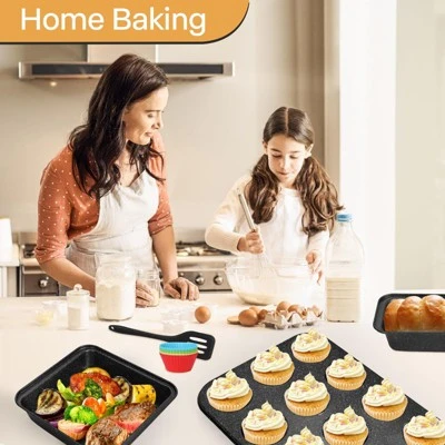 Itopfox 6-Piece Non-Stick Bakeware Set, Stackable Baking Pans For Even Heating, Includes Muffin Pan, Loaf Pan, Round & Square Cake Pans, Cooling Rack 3 Itopfox 6-Piece Non-Stick Bakeware Set, Stackable Baking Pans For Even Heating, Includes Muffin Pan, Loaf Pan, Round & Square Cake Pans, Cooling Rack - Image 3