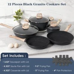 Itopfox 12-Piece Nonstick Cookware Set, Black Granite Induction Pots And Pans For Healthy Cooking, Includes Frying Pans And Saucepans PFAS/PFOA Free -Itopfox Shop GUEST 81d6aea3 a3b2 4d25 8a99 e6b3d4ef94fd