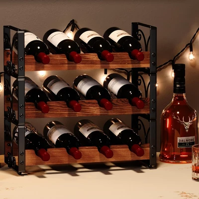 Itopfox 3-Tier Stackable Wine Rack For Cabinet, Solid Wood & Wrought Iron Wine Bottle Holder, Kitchen Bar Dining Room Storage Shelf 9 Itopfox 3-Tier Stackable Wine Rack For Cabinet, Solid Wood & Wrought Iron Wine Bottle Holder, Kitchen Bar Dining Room Storage Shelf - Image 9