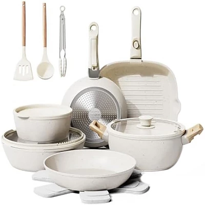 Itopfox 19-Piece Non-Stick Ceramic Cookware Set With Removable Handles, Induction Safe, Oven & Dishwasher Safe, PFAS/PTFE/PFOA Free, Cream White 7 Itopfox 19-Piece Non-Stick Ceramic Cookware Set With Removable Handles, Induction Safe, Oven & Dishwasher Safe, PFAS/PTFE/PFOA Free, Cream White - Image 7