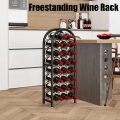 Itopfox Freestanding Floor Wine Rack - Metal Holder Stand Organizer For 23 Bottles, Black, Space-saving Design